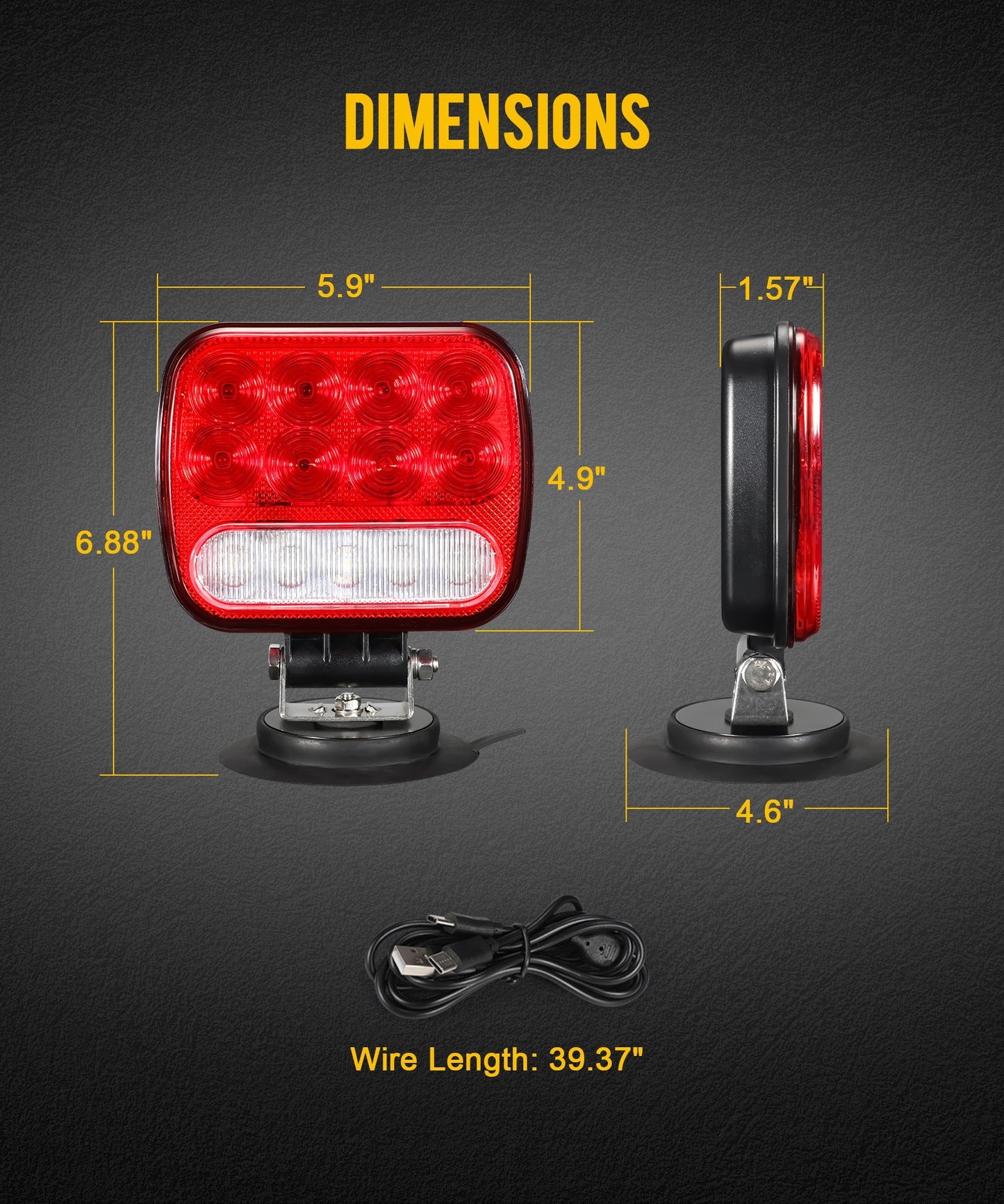 Wireless Magnetic LED Trailer Light Kit – 26 LED Towing Tail Light Stop Turn Brake Reverse, 7-Pin Plug 12-24V IPX5 Waterproof