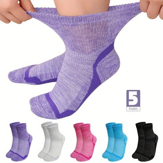 Wide Calf Socks 5 Pairs Loose Top Non-Binding Breathable Crew Socks for Men Women Plus Size for Entryways, Bedrooms and Living Spaces