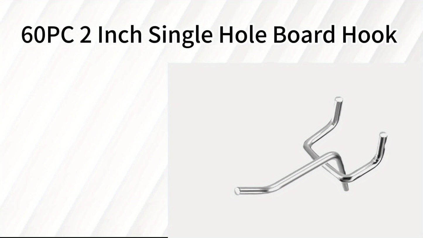 Pegboard Hooks 60pcs Stainless Steel 2 Inch Single Hole – 1-Inch Spacing Board Hooks for Tool Organization in Garage Workshop Warehouse