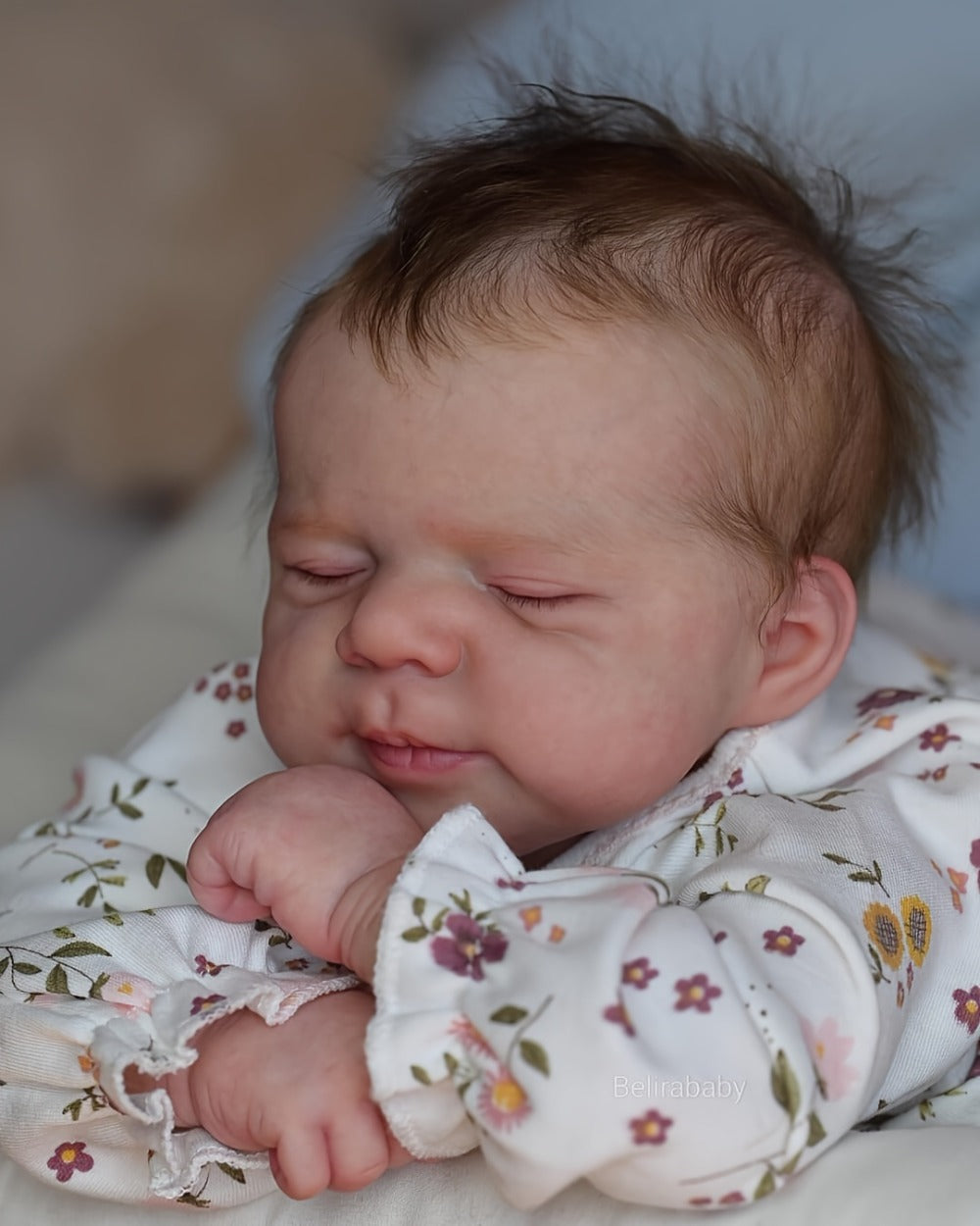 Reborn Doll, 19-Inch Full-Vinyl Sleeping Figure with Hand-Rooted Hair and Floral Outfit Set