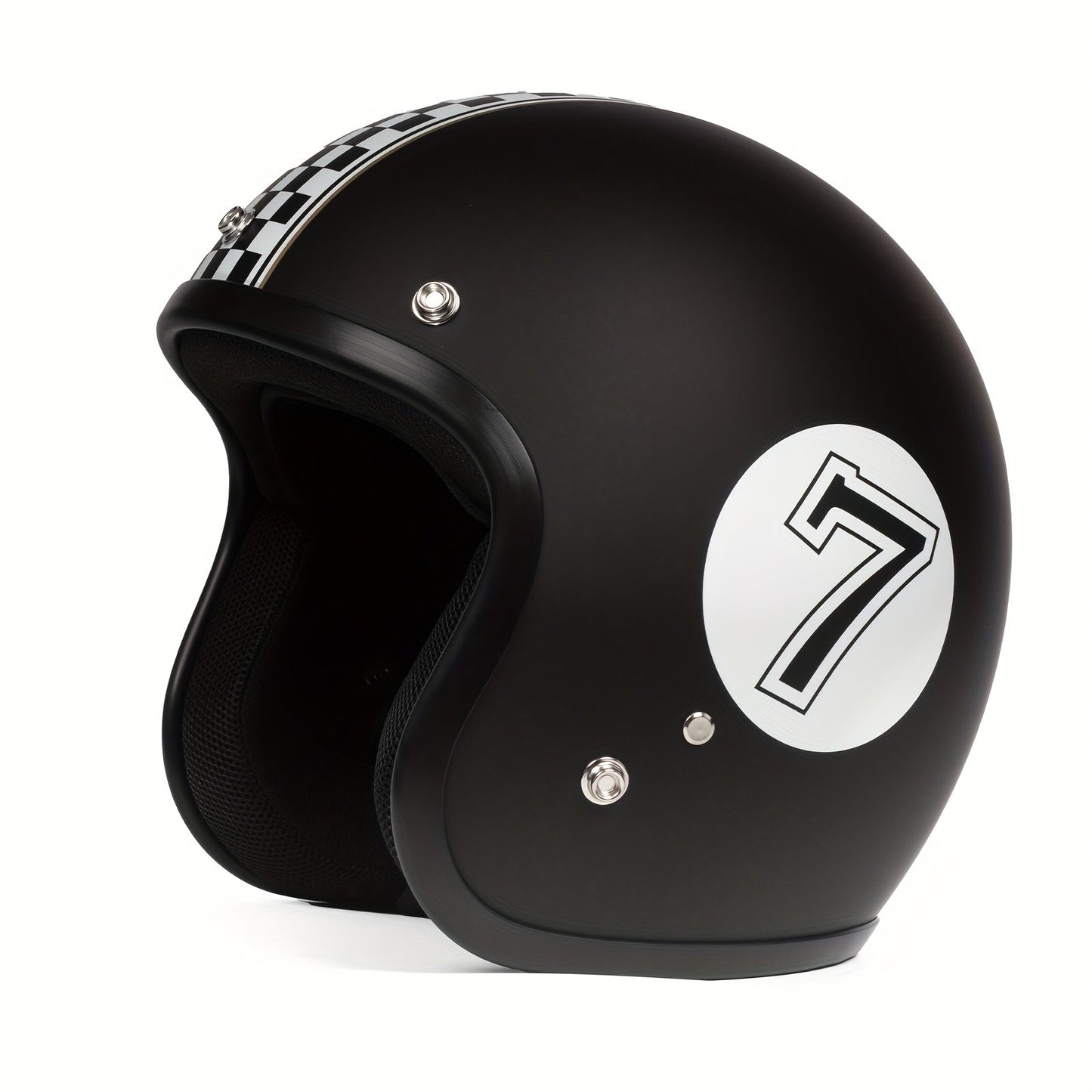 Motorcycle Helmet 3/4 Open-Face Design in Six Graphic Styles, S-XL Sizes with Front Snap Hardware and Padded Liner