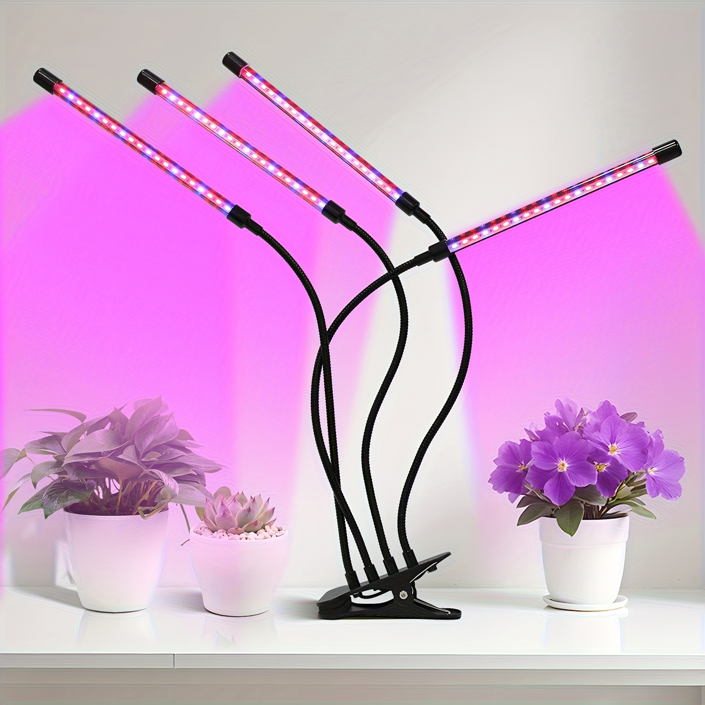 Clamp-On Red Blue LED Plant Lamp with 3, 4 or 5 Flexible Light Bars and USB Control for Shelves