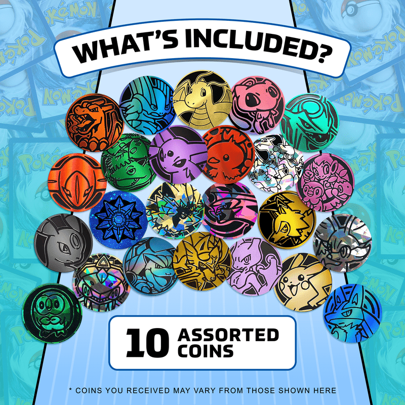 Pokemon TCG Coins Lot 10 Pack, Official Collectible Trading Card Game Coins, Charizard Pikachu Mewtwo & More