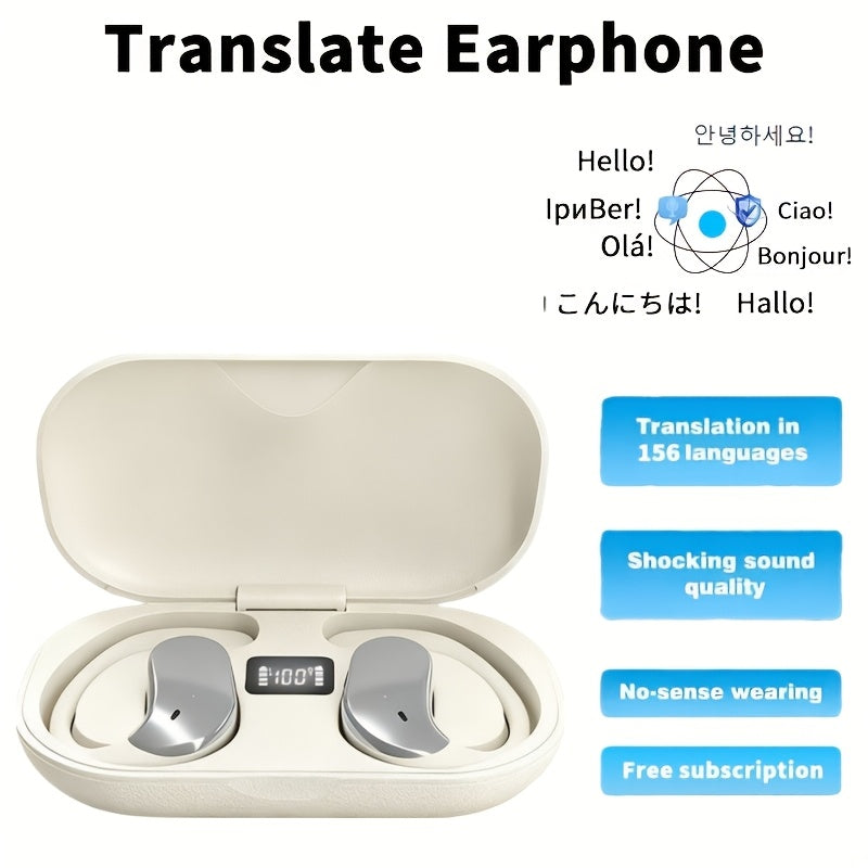 Open-Ear Translation Earphones with Oval Charging Case in Black, Orange or Light Beige Options