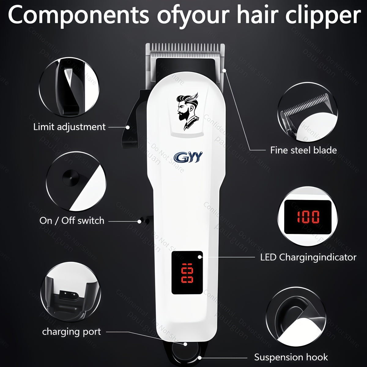 Hair Grooming Kit for Men - Electric Hair Clipper Set with Digital LCD Display, USB Rechargeable