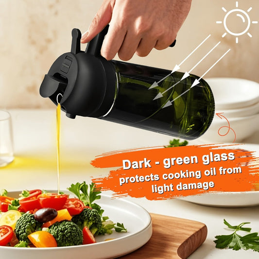 Glass Olive Oil Dispenser Bottle Set of 2 – 16oz 480ml Dual Drizzle & Spray Function, Light-Blocking Design for Fresh Oil