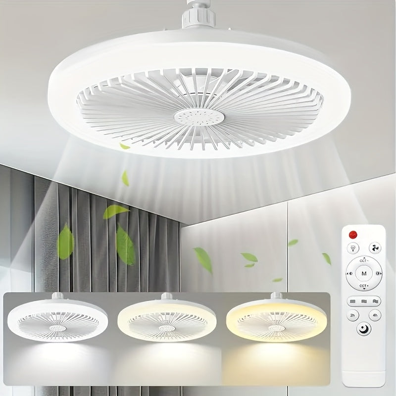 Ceiling Fan Light with Remote Control, Dimmable LED 3000-6500K, 3-Speed Fan, E26 Base, 360° Adjustable Universal Joint, Timed Night Light