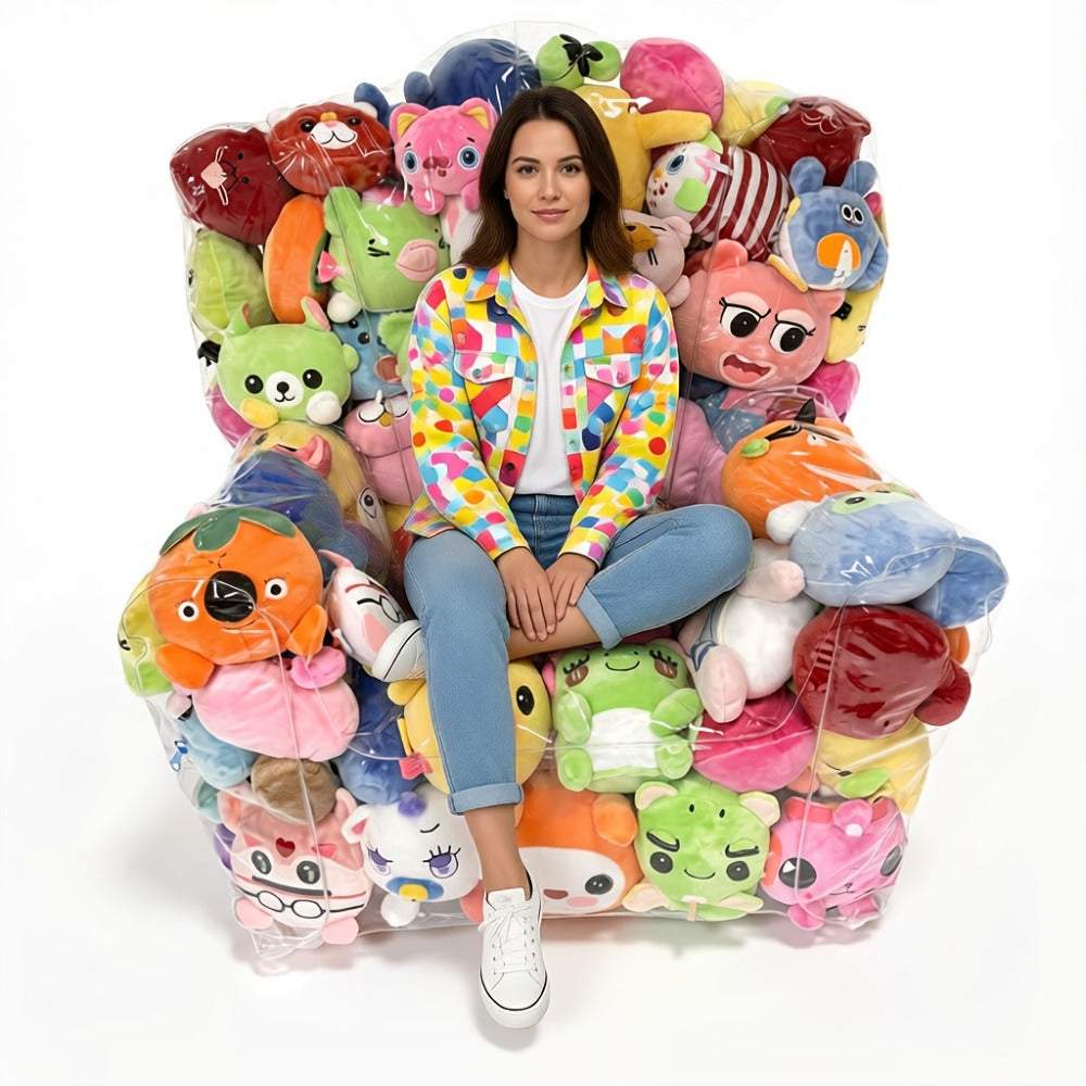 Large Transparent Plush Toy Storage Bag with Zipper Closure Stuffed Animal Organizer Bean Bag Chair Cover Openable Filling 100x90cm Clear