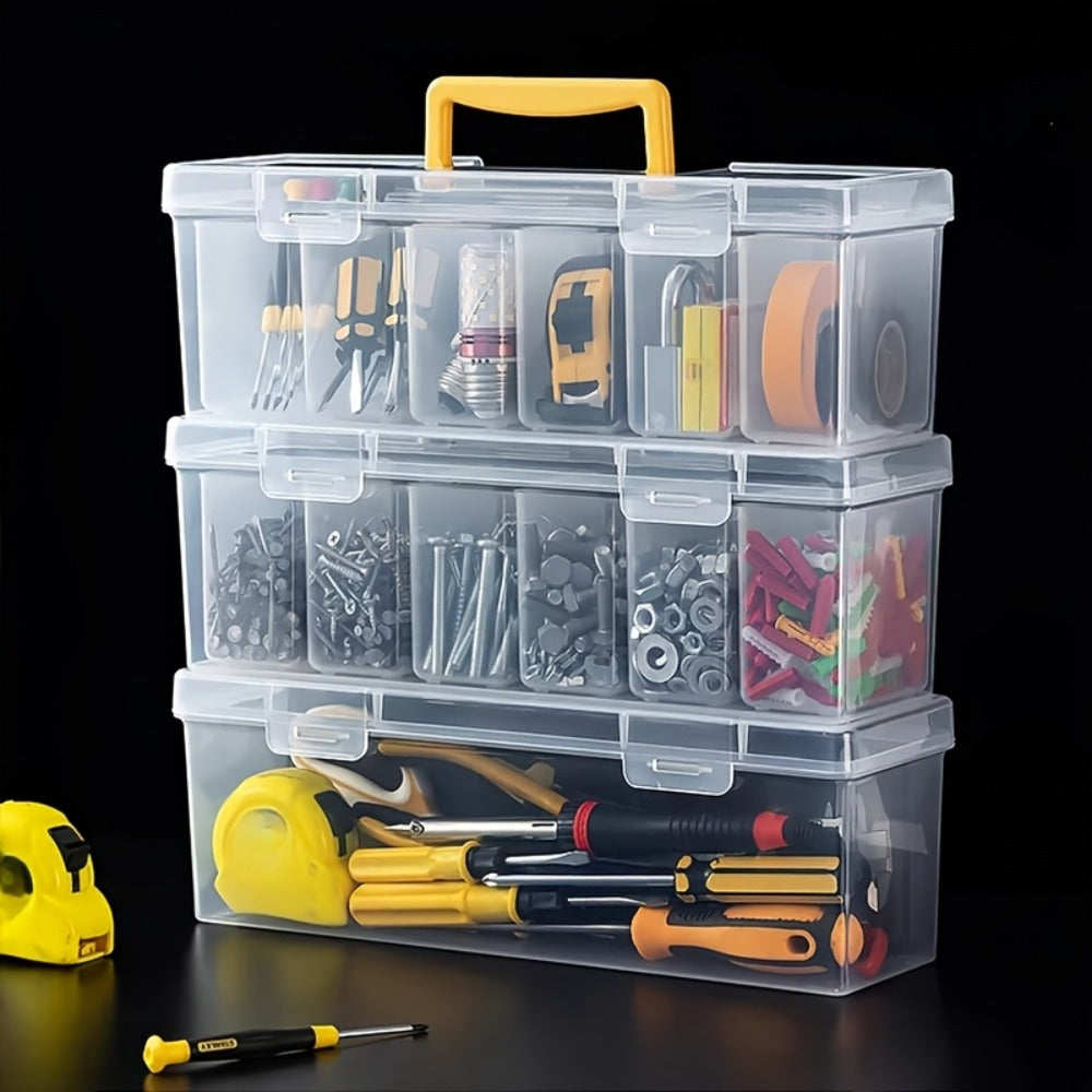 14-Piece Clear Parts Storage Organizer Set with Two Large Handled Boxes and 12 Small Divider Boxes