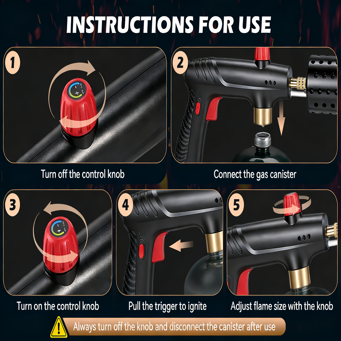 Kitchen Torch Propane Culinary Torch with Adjustable Flame, Safety Lock & Heat Dissipation, Butane Torch for Searing Steak