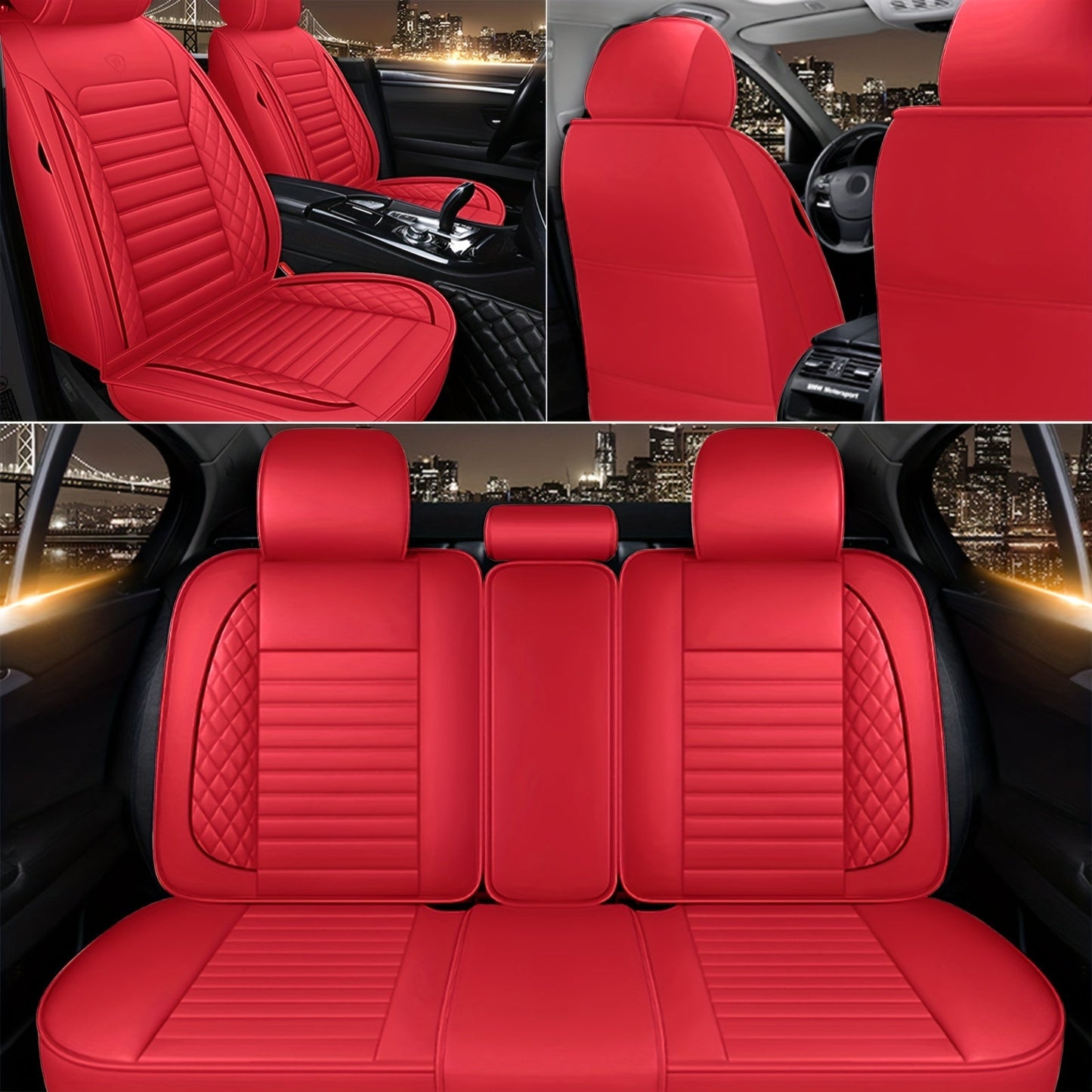 Car Seat Covers 5-Seat PU Leather Set with Front Storage Pocket, Armrest Piece and Eight Colors