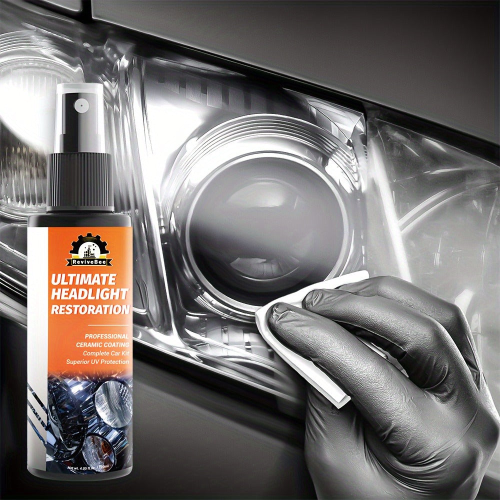 Car Headlight Polish Spray Bottle with Sponge Applicator for Manual Lens Surface Cleaning and Buffing