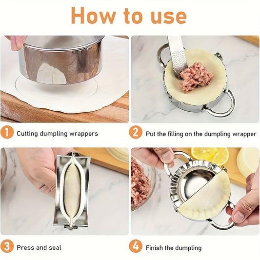Thirteen-Piece Dumpling Maker Tool Set with Wooden Handles, Round Cutters and Folding Presses in Multiple Sizes