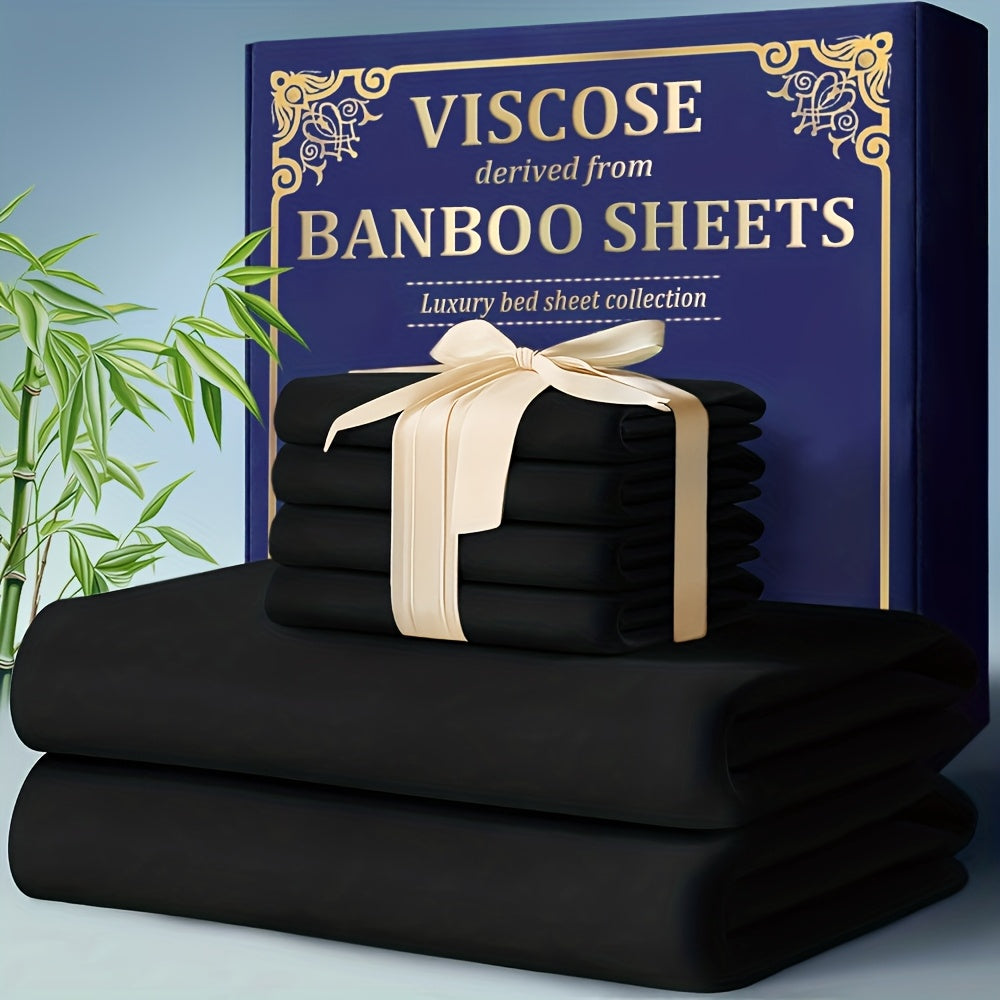 Bamboo Cooling Fitted Sheet Set 2300TC Deep Pocket All Season Bed Sheets for Entryways, Bedrooms and Living Spaces