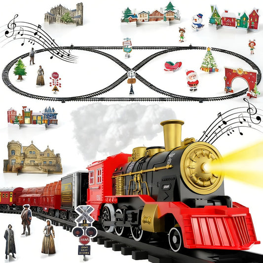 Christmas Train Set for Kids, 43PCS Electric Train Toy with Smoke, Lights & Sound, 6 Cars & 28 Tracks