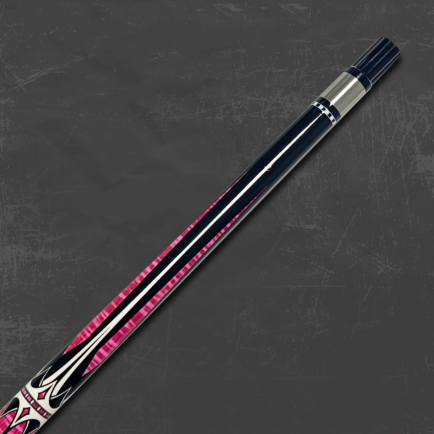 Two-Piece Carbon Fiber Pool Cue with Metal Joint, Wrap Section and Pink or Blue Graphic Designs