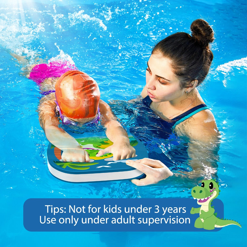 Kids Swimming Kickboard – Cute Dinosaur Cartoon Design, Blue Buoyant Foam Pool Training Aid for Toddlers Children