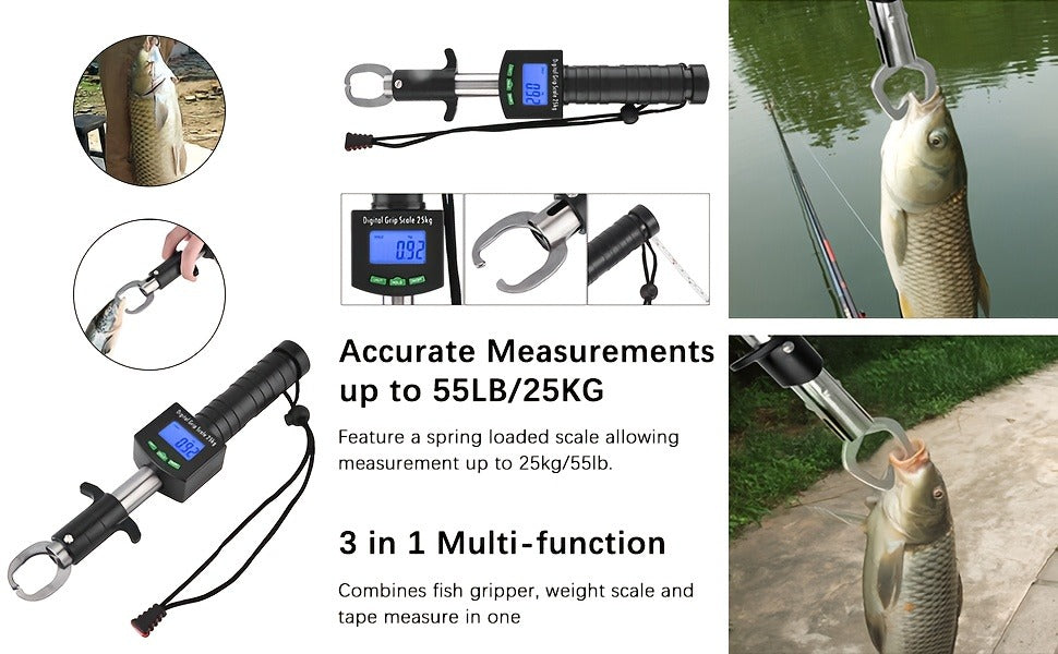 Digital Fishing Scale 25kg/55lb with Tape Measure – Portable Electronic Fish Weight Scale with LCD Display