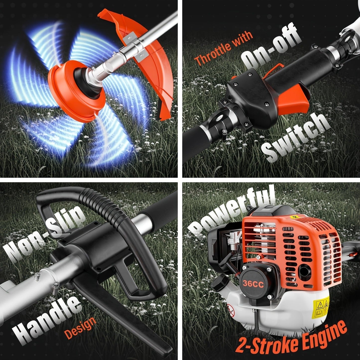 Gas String Trimmer 36CC 2-Cycle Weed Eater, 17" Cutting Swath, Easy Start Technology, Commercial Grade Gas Weed Wacker for Thick Weeds