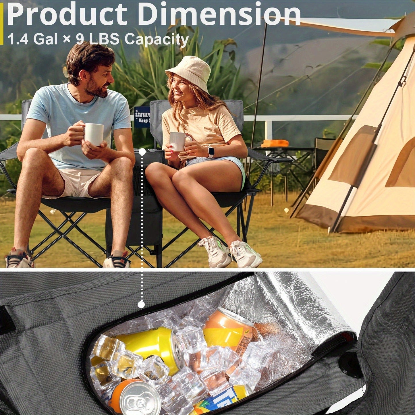 Folding Fishing Chair with Sun Umbrella – 2-Seat Portable Outdoor Chair, Iron Alloy Frame & Oxford Fabric, Built-In Storage Bag & Carry Bag