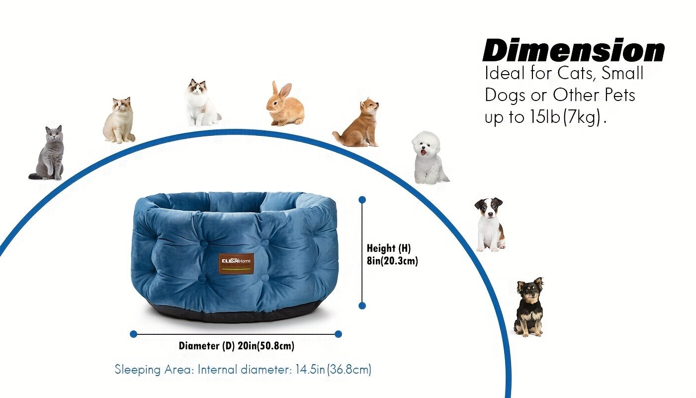 Cat Bed Round Deep Nest for Indoor Cats up to 15lbs, Luxurious Velvet Feel Extra High Sides, Machine Washable Non-Slip Bottom