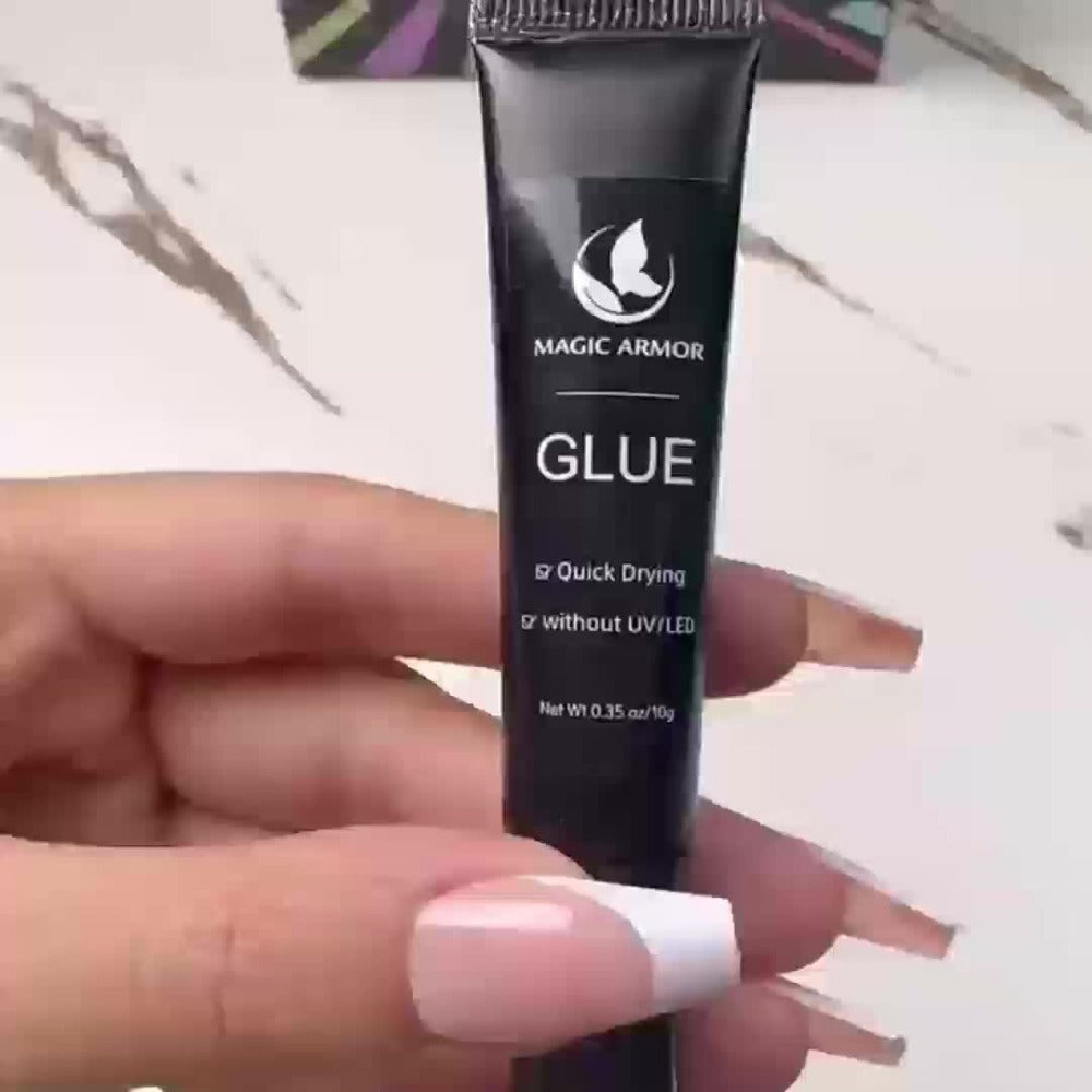 Nail Glue Set, MAGIC ARMOR Four 0.35oz Black Squeeze Tubes with Precision Nozzles for Press-On Nails