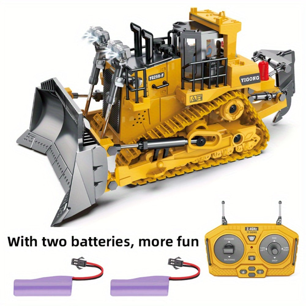 RC Construction Vehicle Toy Set 2.4GHz Remote Control Excavator Bulldozer Dump Truck Loader with Alloy Head LED Lights & Sounds