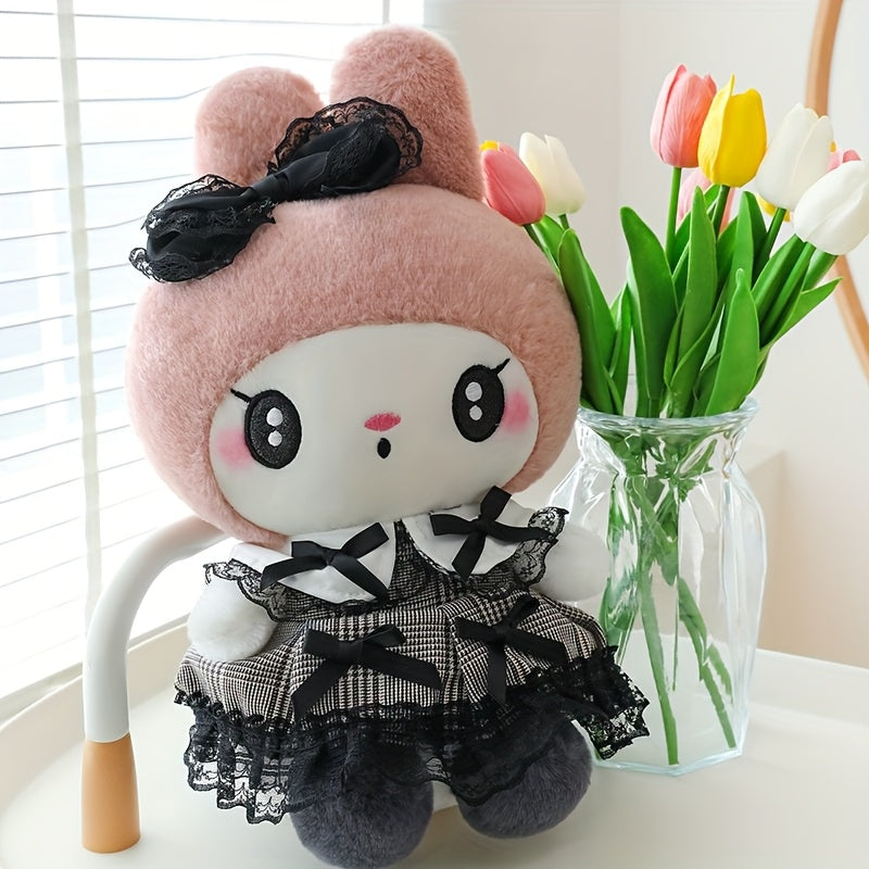 Kuromi My Melody Plush Doll Princess Dress, Collectible Sanrio Stuffed Animal with Pink Bow & Ruffled Collar