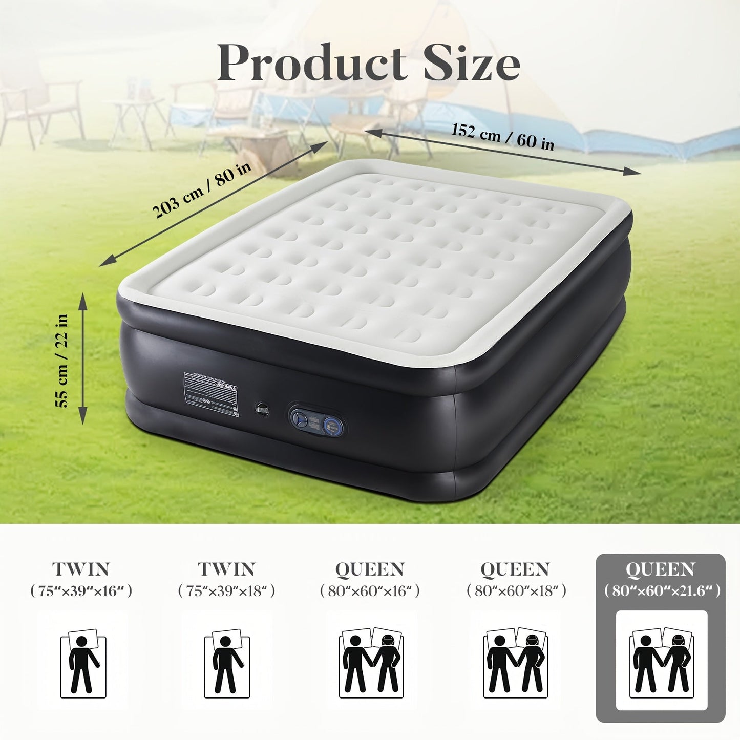Inflatable Air Mattress with Built-In Pump 16"/18"/21" Thick – 660 LBS Capacity Double Height Blow-Up Airbed with Non-Slip Bottom
