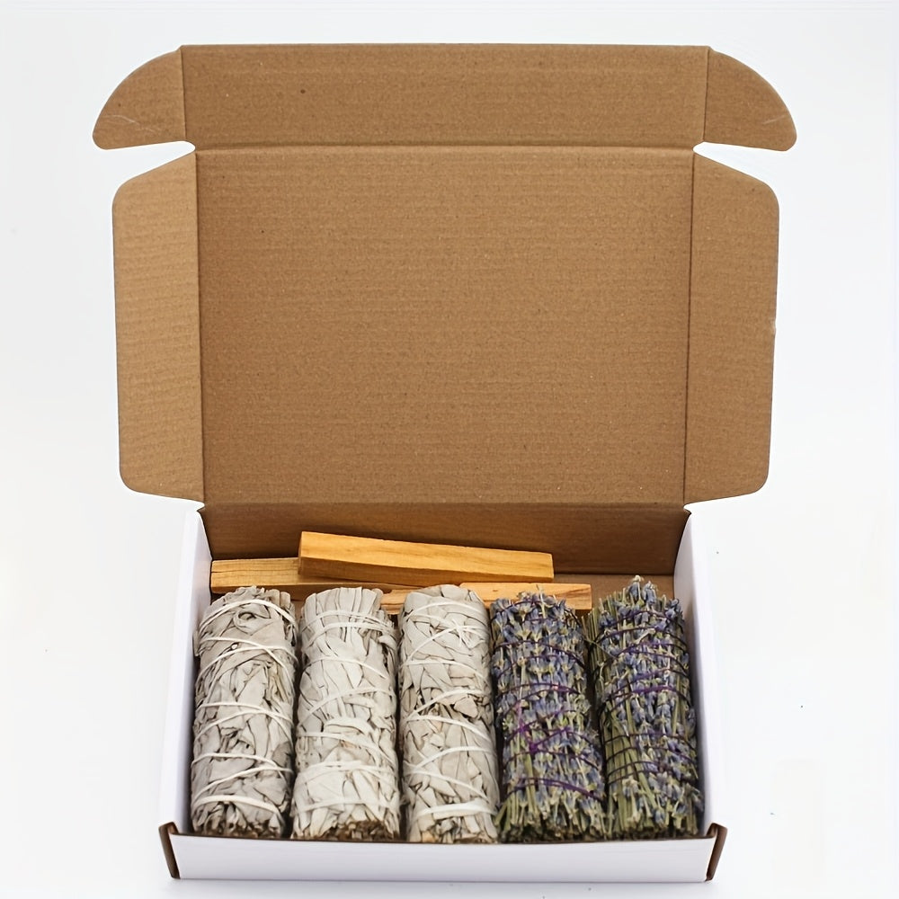 Smudge Sticks Gift Set - White Sage, Lavender & Palo Santo Hand-Tied Cleansing Bundle for Meditation