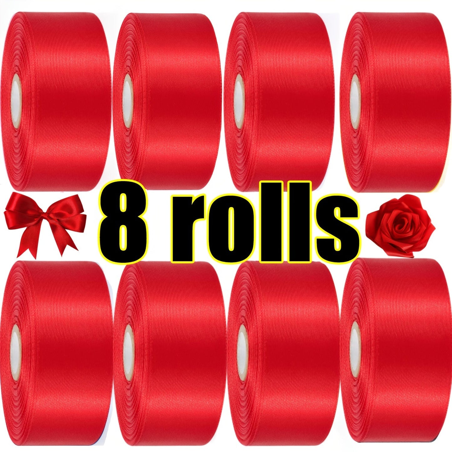 Satin Ribbon 1.5 Inch Wide – 8 Rolls 200 Yards Assorted Colors, Solid Color Silk Ribbon for Gift Wrapping, Hair Bows, Wedding, Party