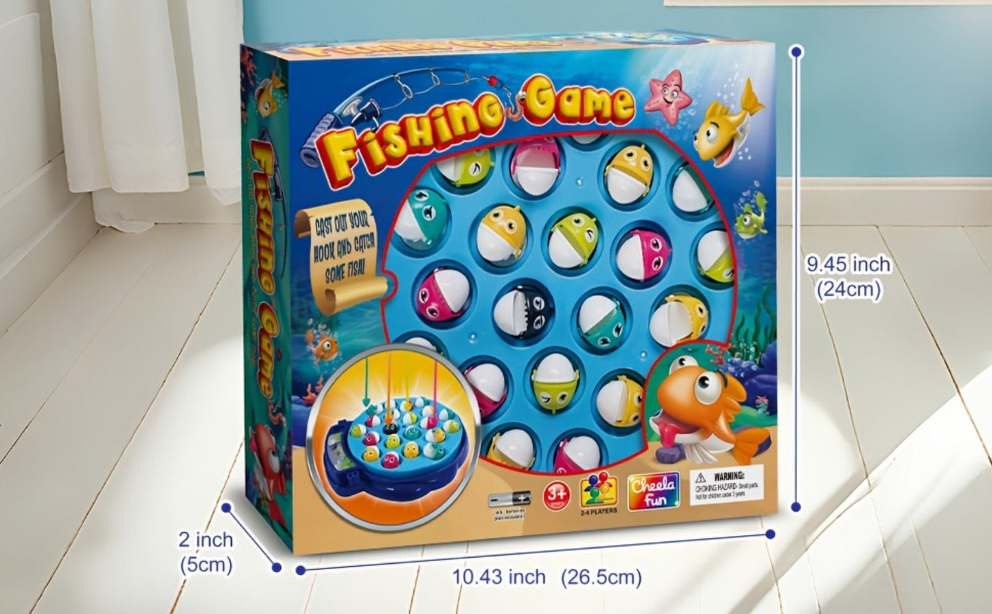 Kids Fishing Game with Rotating Board, 21 Fish & 4 Fishing Rods, Fast-Action Electronic Fishing Toy for Toddlers Ages 3+