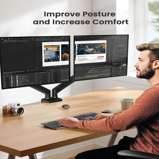Dual Monitor Stand for 32 Inch Screens, Full Motion Dual Monitor Arm with 180° Swivel Tilt 360° Rotation