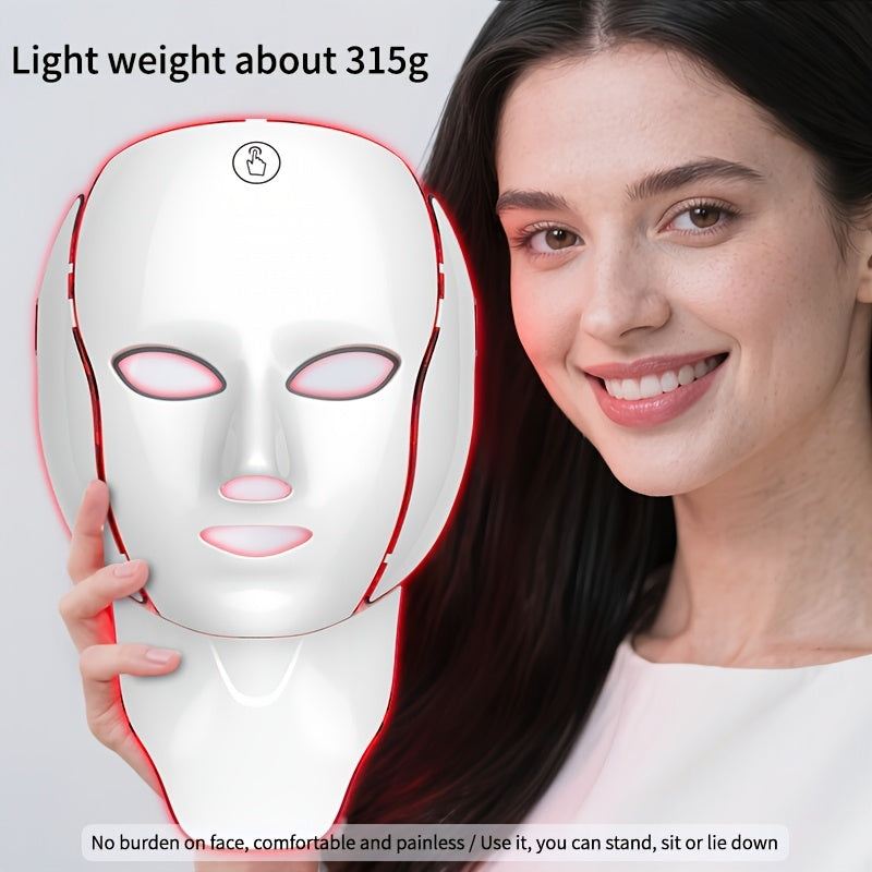 7-Color LED Light Therapy Facial Mask Device, Skincare Beauty Tool for Face & Neck, USB Rechargeable