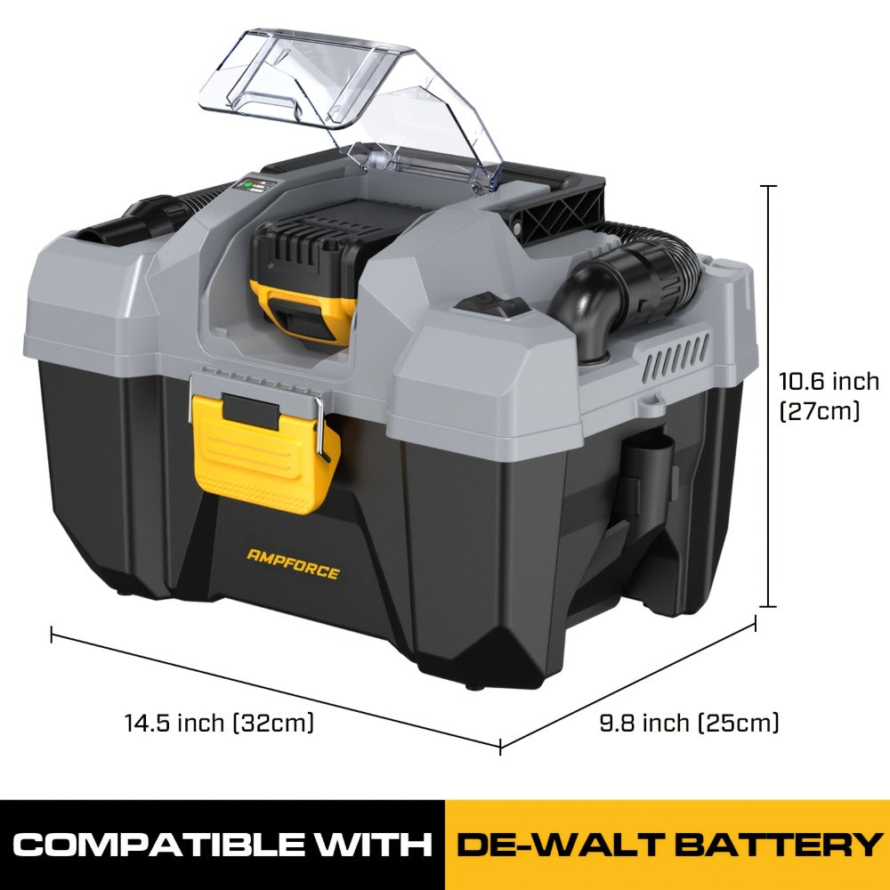 Cordless Wet Dry Vacuum 20V 2 Gallon - Powerful Suction Compatible with DeWalt 20V Batteries Long Hose 4 Nozzles Replacement Cartridge