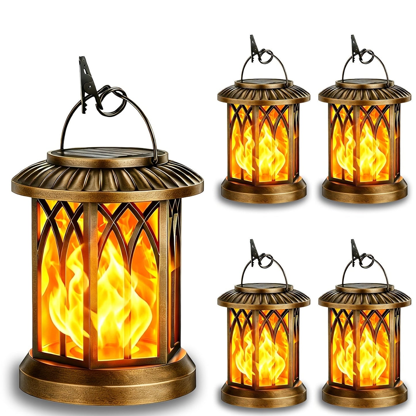 Solar Lantern Outdoor Hanging Lights Flickering Flame IPX5 12Hrs Garden Yard Patio Decor Classic Black Antiqued Bronze 2 or 4 Pack