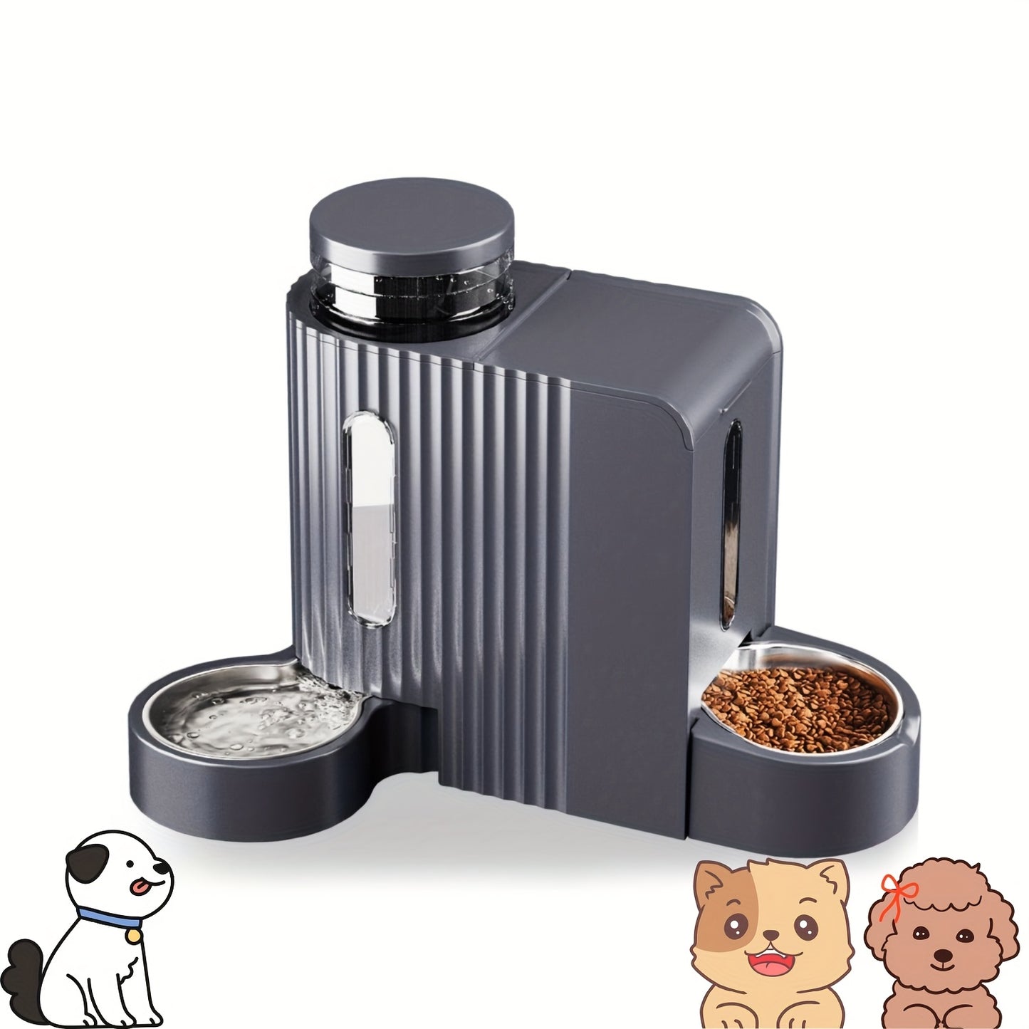 Gravity Dog Water Dispenser & Feeder 2-in-1 Set – 1.59 Gal Water + 5.73 lb Food, Automatic No-Electric Gravity Feeding Station with 304