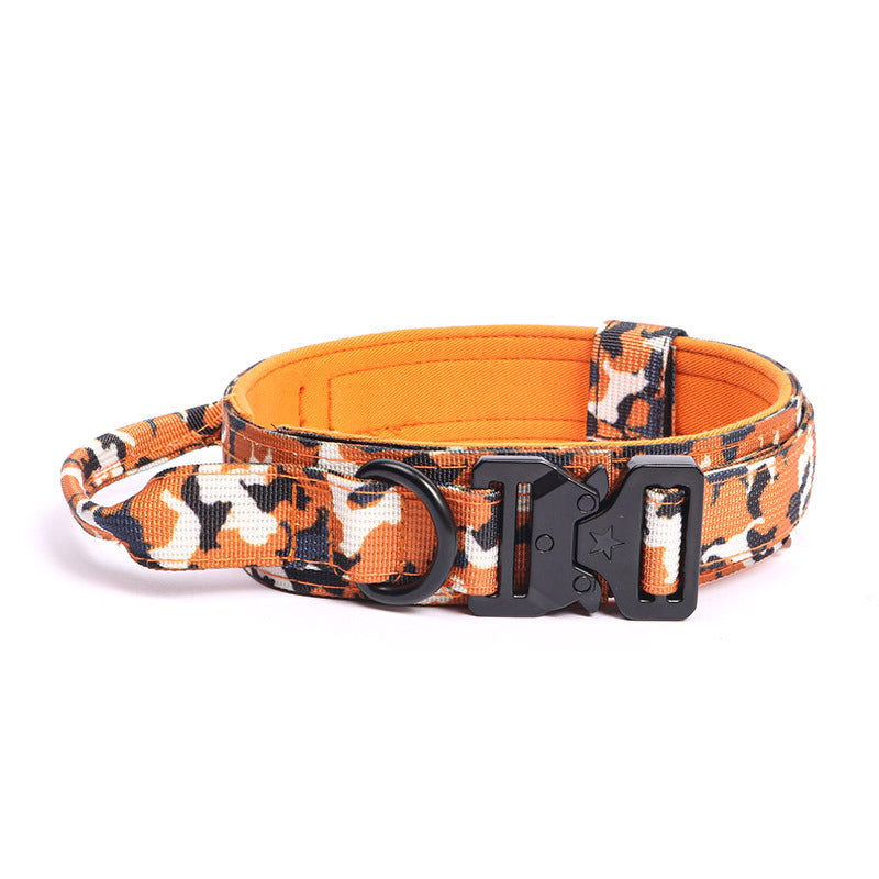 Wide Tactical Dog Collar with Grab Handle, Quick-Release Buckle and Patch Panel in M, L or XL