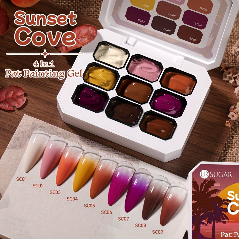 Gel Nail Polish 4-in-1 Nine-Color Palette for Ombre, Stamping, Painting and Powder Nail Art