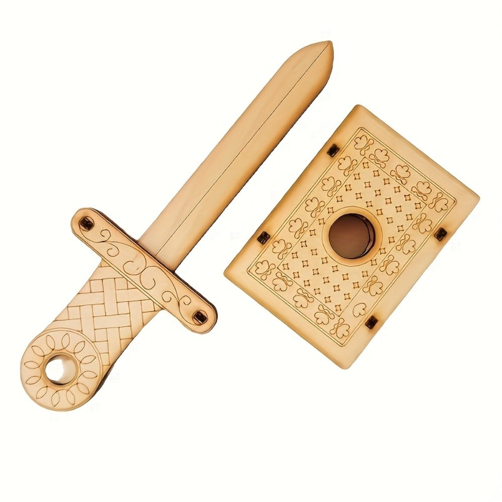 Wooden Magic Trick Set 4-Piece Kit, STEM Magic Puzzles with Sword Finger, Coin & Key Penetration