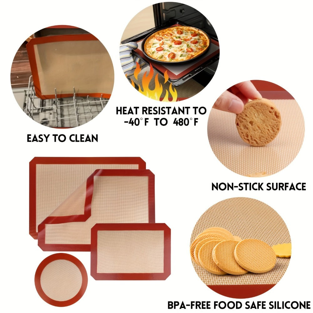 Silicone Baking Mat Set of 4 Nonstick Reusable Oven Liner Sheet for Cookies Macarons Bread for Entryways, Bedrooms and Living Spaces