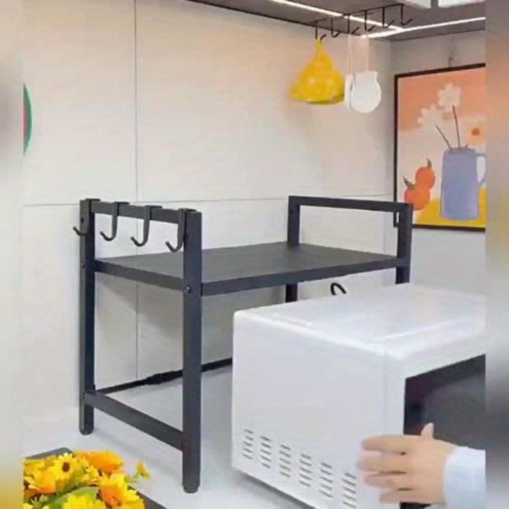 Microwave Stand with Kitchen Organizer Extendable Black Iron Countertop Shelf