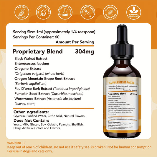 Pet Gut Wellness Drops with Black Walnut & Pumpkin Seed – Digestive Supplement for Dogs & Cats, Flora Balance