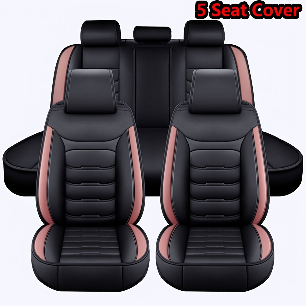 Car Seat Covers 5-Seat Faux Leather Set with Front Storage Pocket and Three Color Combinations