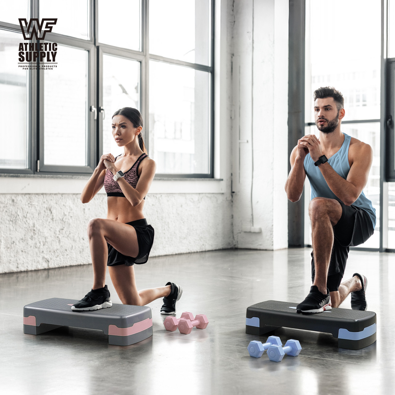 Aerobic Stepper Set with 2 Dumbbells & Measuring Tape – Adjustable Height 4"/6" Exercise Step Platform Non-Slip Workout Stepper for Home