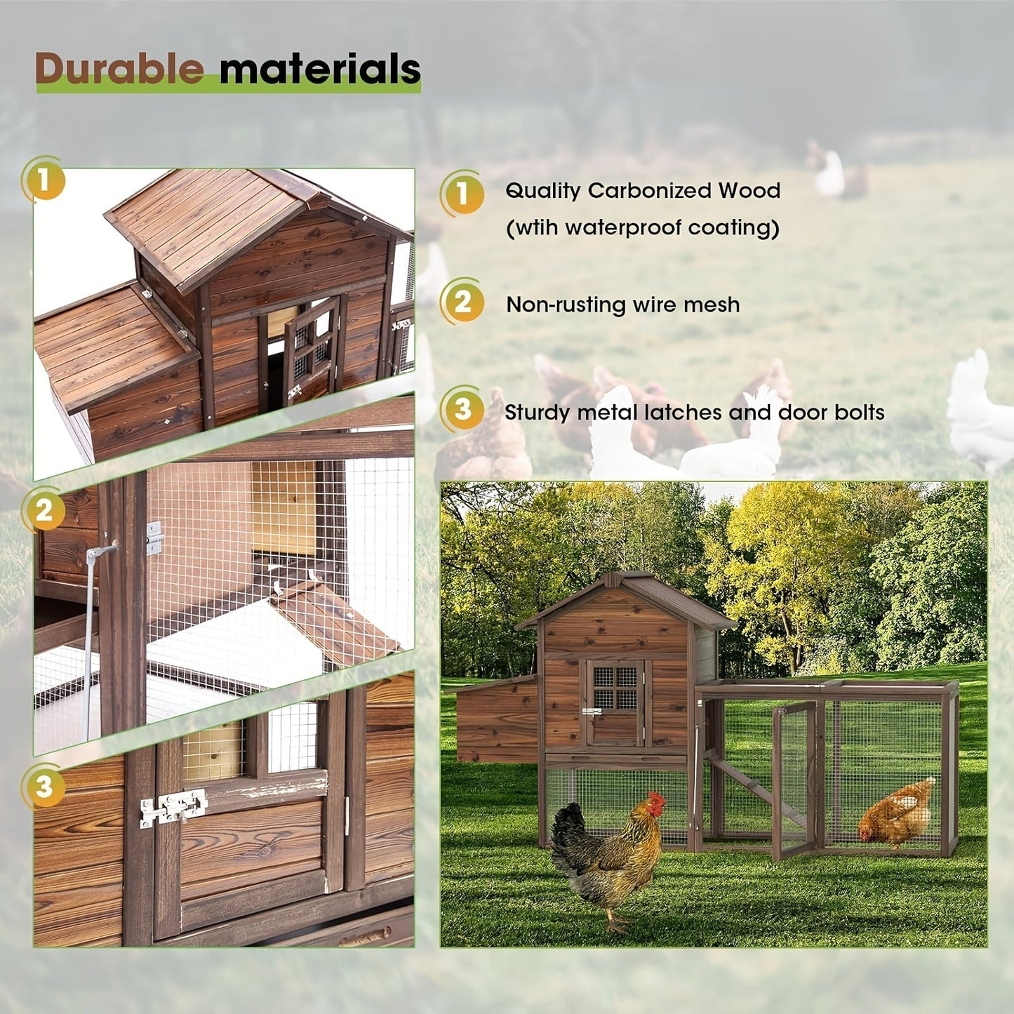 Chicken Coop, Wooden Outdoor Rabbit Duck Small Animal Poultry Cage for Garden, Patio and Yard Use