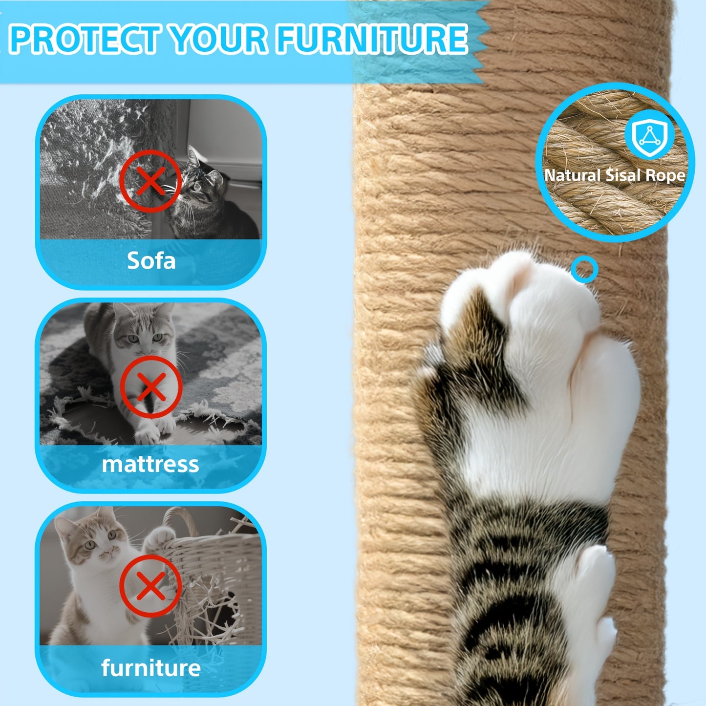 Cat Tree for Large Cats, Tower Multi-Level with Cat Bed, Condo & Sisal Scratching Post – 3 or 4 Tier Indoor Cat Tree for Large Cats