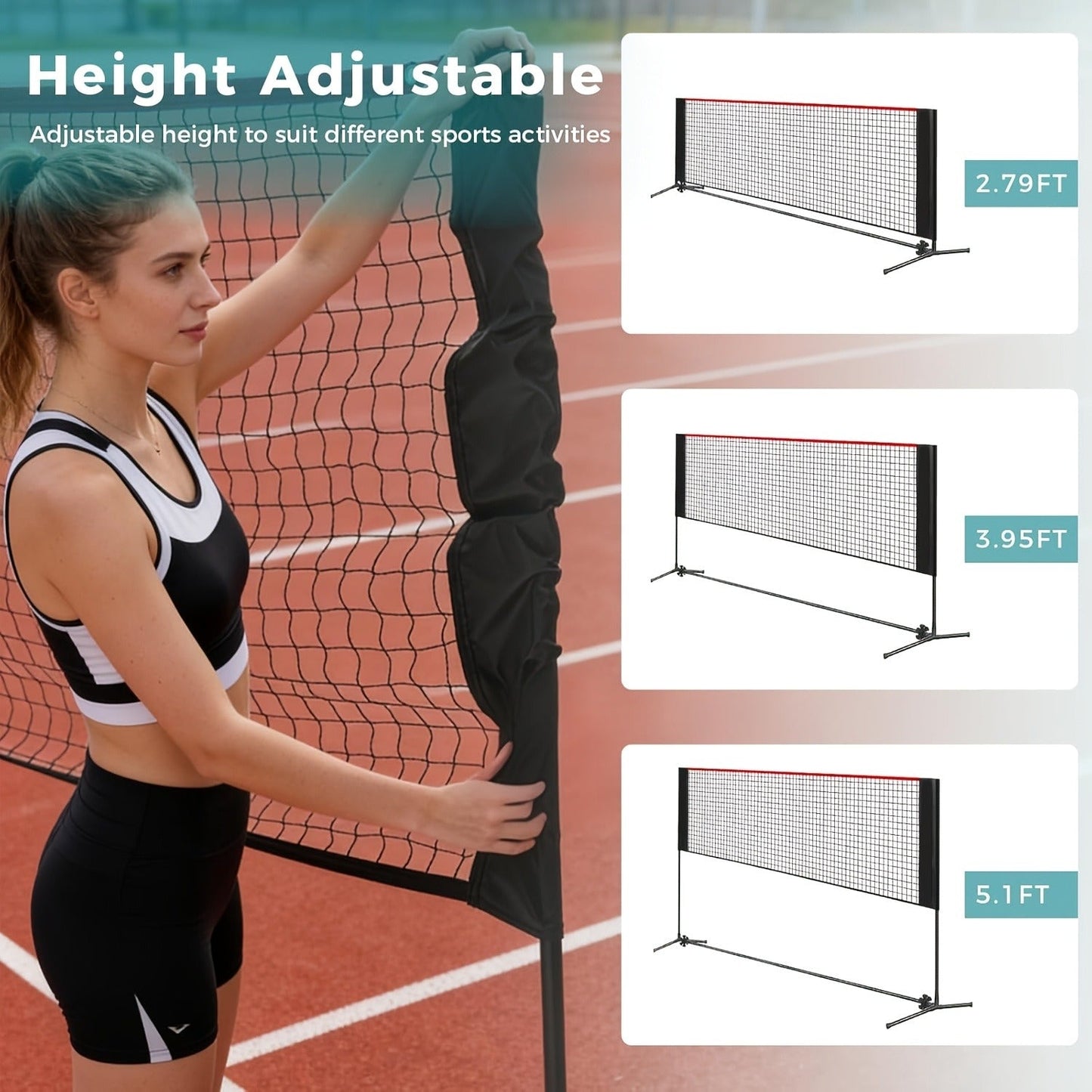 Badminton Volleyball Net Portable Adjustable Height 10ft 14ft 17ft Weather-Resistant Outdoor Indoor Backyard Pool Court Net with Carry Bag