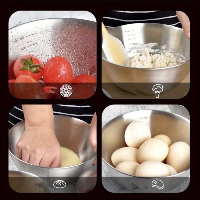 Three-Piece Nesting Mixing Bowl Set with 21, 23 and 26 cm Diameters for Baking and Food Preparation