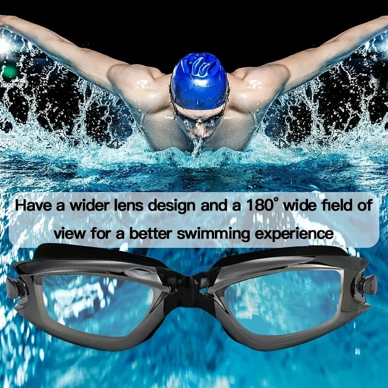 Anti-Fog Racing Swim Goggles Set 6-in-1 β HD UV Protection Silver Coated PC Lens, Waterproof PU Swim Cap, Nose Clip, Earplugs